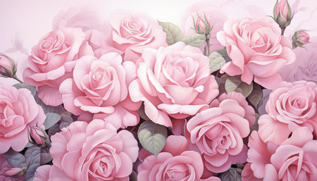 Background with pink roses. Flower texture. Made with Generative AIの素材