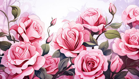 Background with pink roses. Flower texture. Made with Generative AIの素材