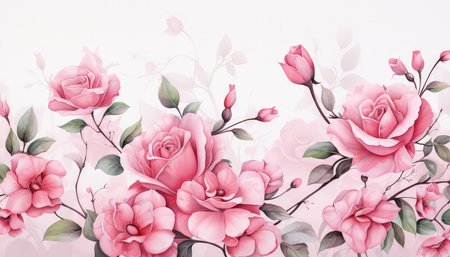 Background with pink roses. Flower texture. Made with Generative AIの素材
