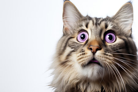 A tabby cat looking at something big, in the style of expressive faces. Shocked, screaming. Made with Generative AIの素材