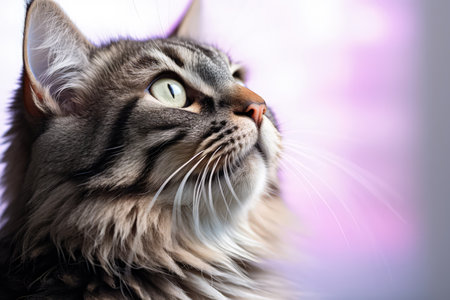 A tabby cat looking at something big, in the style of expressive faces. Shocked, screaming. Made with Generative AIの素材