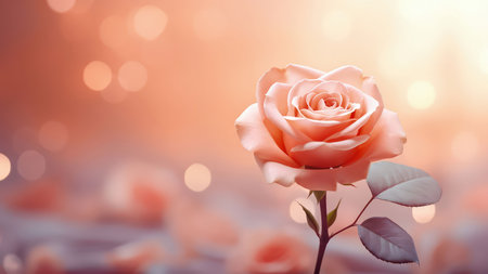 Background with peach and pink color roses. Romantic colors, beautiful light, empty space for product presentation. Made with Generative AIの素材