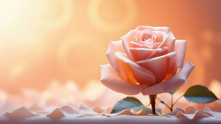 Background with peach and pink color roses. Romantic colors, beautiful light, empty space for product presentation. Made with Generative AIの素材