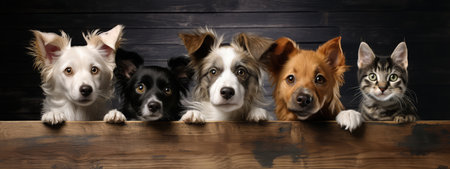 Dogs and cats posing to camera. Different breeds. Pet banner made with Generative AIの素材