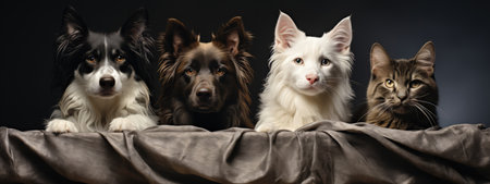 Dogs and cats posing to camera. Different breeds. Pet banner made with Generative AIの素材