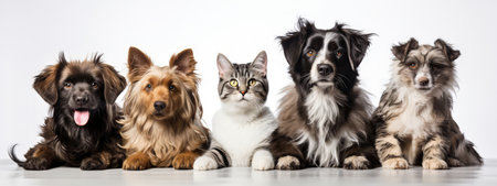 Dogs and cats posing to camera. Different breeds. Pet banner made with Generative AIの素材