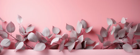 Plants on a pastel pink background. Empty space for text. Banner made with Generative AIの素材