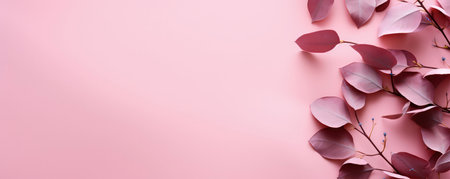 Plants on a pastel pink background. Empty space for text. Banner made with Generative AIの素材