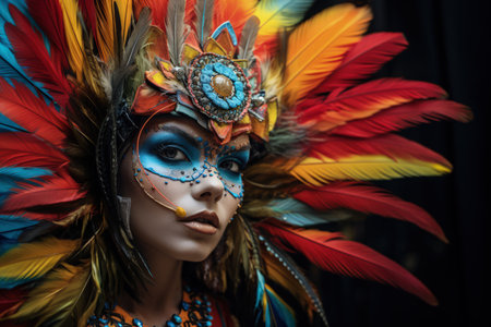 Portrait of Mexican cosplay for Dia De Las Muertos. Freaks with insane hairstyles, masks, costumes and makeup. Made with Generative AIの素材