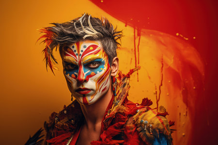 Portrait of Mexican cosplay for Dia De Las Muertos. Freaks with insane hairstyles, masks, costumes and makeup. Made with Generative AIの素材