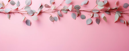 Plants on a pastel pink background. Empty space for text. Banner made with Generative AIの素材