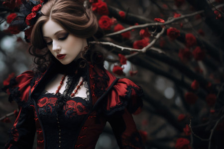 Dark fantasy, woman gothic portrait. Halloween cosplay. Made with Generative AIの素材