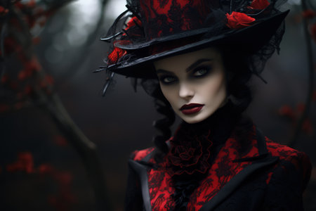 Dark fantasy, woman gothic portrait. Halloween cosplay. Made with Generative AIの素材