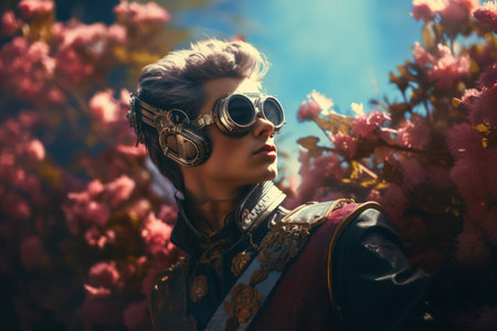 Attractive beautiful men in business suit and unusual sunglasses.  Fairy tale cosplay illustration made with Generative AIの素材
