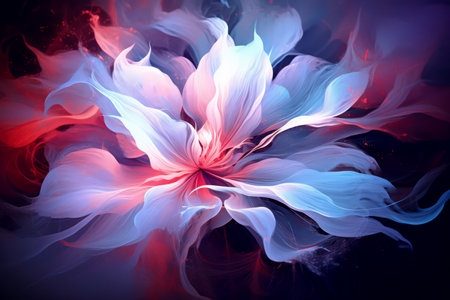 Beautiful flower illustration. Blue and red color palette. Made with Generative AIの素材
