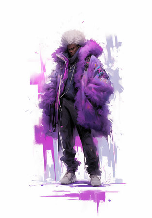 Person posing in oversized clothing, in the style of surrealistic urban, grunge, electric color, citypunk. In style of color marker illustration isolated on white. Made with generative AIの素材