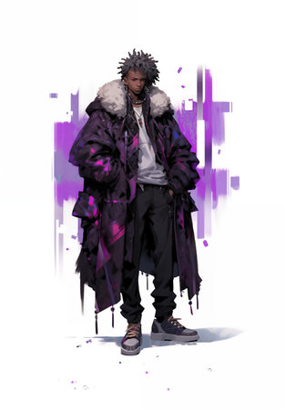 Person posing in oversized clothing, in the style of surrealistic urban, grunge, electric color, citypunk. In style of color marker illustration isolated on white. Made with generative AIの素材