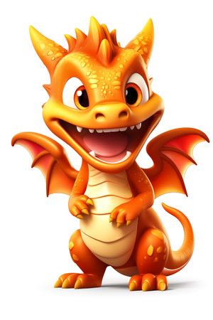 Cute cartoon dragon mascot isolated on white background. New year symbol. Made with Generative AIの素材
