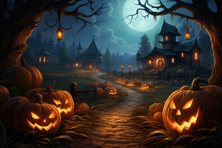 Colorful halloween illustration with carved. pumpkins Made with Generative AIの素材