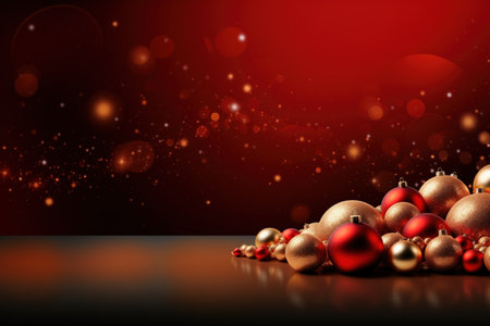 Red abstract christmas and new year celebration banner with empty space for product presentation and text. Made with Generative AIの素材