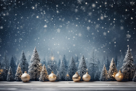 Blue atmospheric christmas and new year celebration illustration with empty space for product presentation and text. Template made with Generative AIの素材