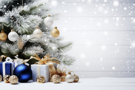 Atmospherical Christmas background, flat lay winter header: cristmas decoration with copy spaceの素材