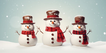 Cute cartoon happy smiling snowman in hat, isolated on white. Made with Generative AIの素材