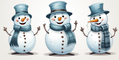Cute cartoon happy smiling snowman in hat, isolated on white. Made with Generative AIの素材