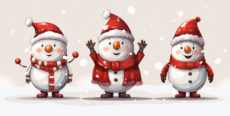 Cute cartoon happy smiling snowman in hat, isolated on white. Made with Generative AIの素材
