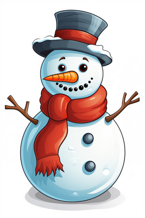 Cute cartoon happy smiling snowman in hat, isolated on white. Made with Generative AIの素材