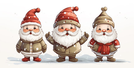 Cute cartoon happy smiling santas isolated on white. Made with Generative AIの素材