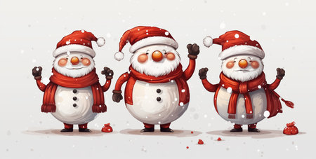 Cute cartoon happy smiling santas isolated on white. Made with Generative AIの素材