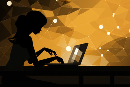 African-American woman freelancer working with the laptop in home office. Cartoon simple flat illustration. Made with Generative AIの素材