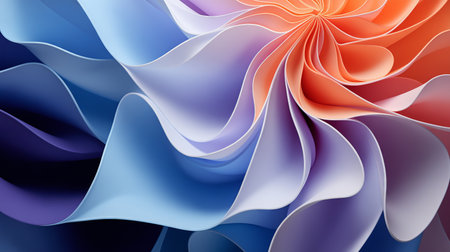 detailed flowershaped abstract of paper, in the style of minimalist color fields, futuristic chromatic waves, light violet and light orange, dimensional art. Made with Generative AIの素材