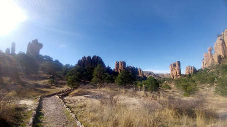 Park in Mexico Sierra de Organos with large rock formations in desert environment in Sombrerete...