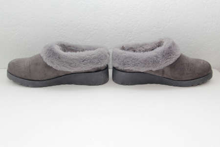 Gray comfortable slipper-type shoes padded inside for greater comfort are non-slip, soft to wear at home to restの写真素材