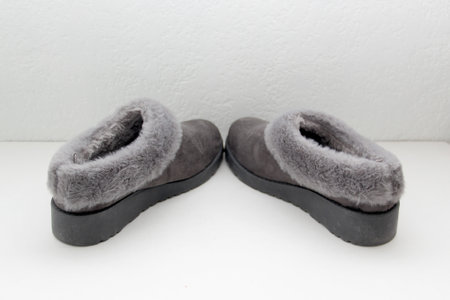 Gray comfortable slipper-type shoes padded inside for greater comfort are non-slip, soft to wear at home to restの写真素材