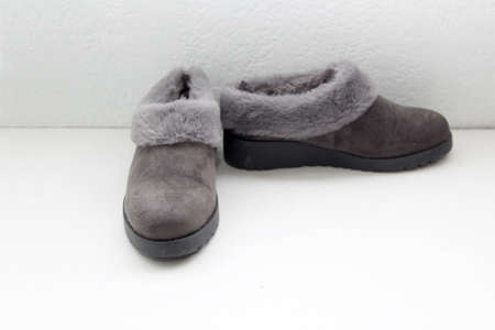 Gray comfortable slipper-type shoes padded inside for greater comfort are non-slip, soft to wear at home to restの写真素材