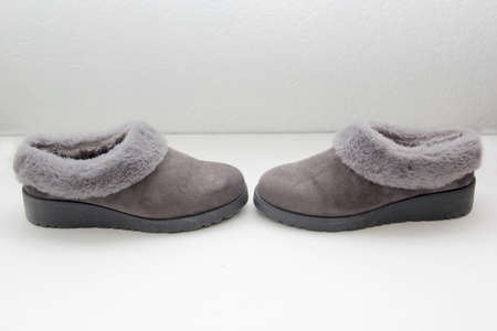 Gray comfortable slipper-type shoes padded inside for greater comfort are non-slip, soft to wear at home to restの写真素材