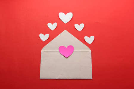 valentines love letters and messages with hearts on red background