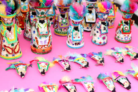masks and figures of traditional handmade dancers from morelos mexico