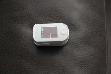A pulse oximeter is a large clamp-like device. It is placed on your finger and indicates your oxygen...