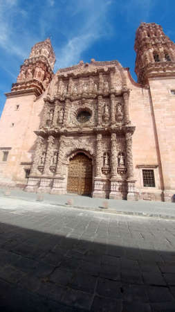 Basilica cathedral in the center of the city of Zacatecas Mexico first painting surrounded by historical buildings of the capital with a view of the Cerro de la Bufaの写真素材