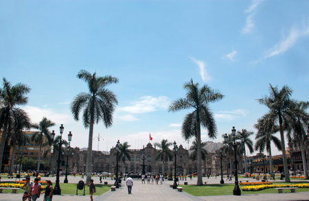 Lima, Peru - Mar 13 2017: View of the Cathedral Parroquia del Sagrario in Plaza de Armas of the capital city Lima Peruのeditorial素材