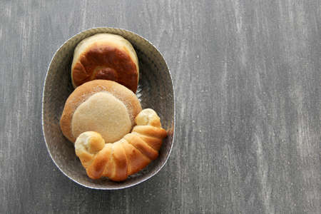 Mexican sweet bread such as biscuit, croissant, grating and fluffy worm, fresh, freshly made at home...
