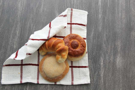 Mexican sweet bread such as biscuit, croissant, grating and fluffy worm, fresh, freshly made at home...
