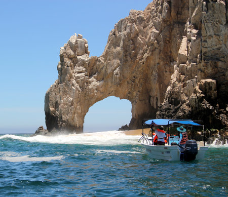 The Arch of Cabo San Lucas also called the end of the earth in the Sea of Cortes of the Baja California Peninsula Mexicoのeditorial素材