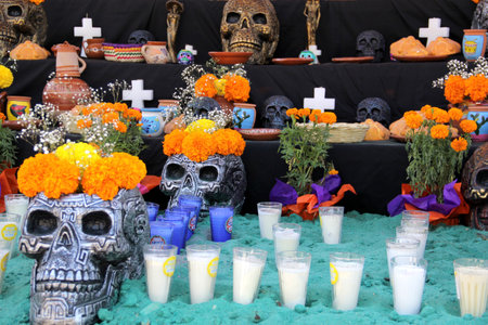 Jalisco, Mexico - Oct 25 2022: On November 1 and 2, Mexicans make offerings for the Day of the Dead:...