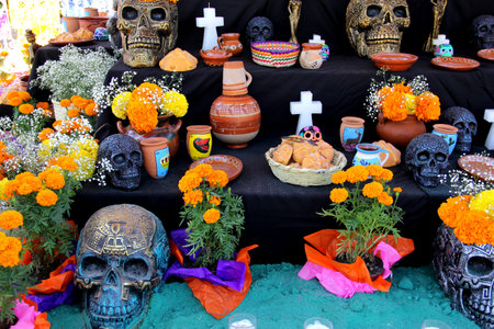 Jalisco, Mexico - Oct 25 2022: On November 1 and 2, Mexicans make offerings for the Day of the Dead: altars full of colors, flavors and smells that are placed each year to honor thのeditorial素材
