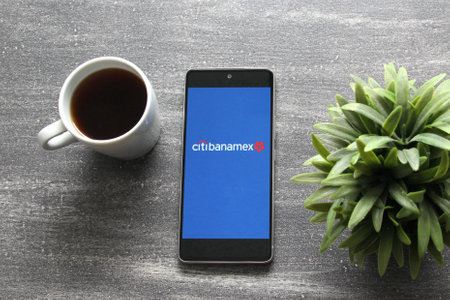 Mexico City, Mexico - Nov 9 2022: Users of mobile banking in the Citibanamex bank app increase complaints and claims in the use of this financial serviceのeditorial素材